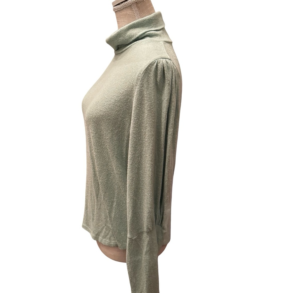 Anthropologie Mint Green Puff-Sleeved Turtleneck Top - Picture 6 of 11